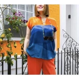 Anthropologie Women's Short Sleeve V-Neck Viscose Lumina Top Sz L Multicolor NWT